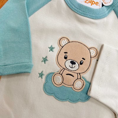 Conj. de Malha 3 peças - Bear com Estrelinhas - Verde Menta e Gelo